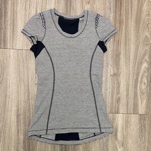 lululemon athletica Black and White Striped Short Sleeve Top